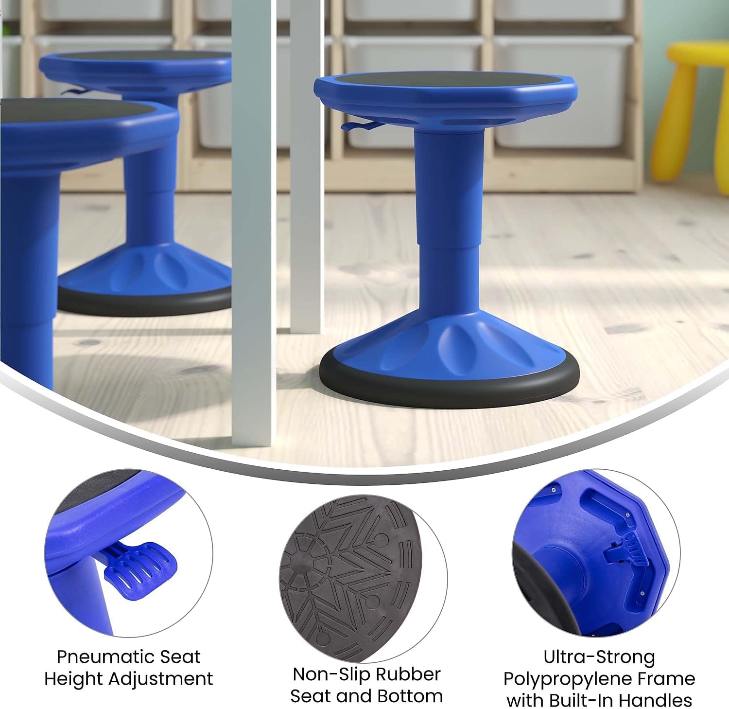 FLASH FURNITURE Carter Adjustable Height Active Learning Stool, Backless Wobble Stool with 360-Degree Swivel, 14-18 in H