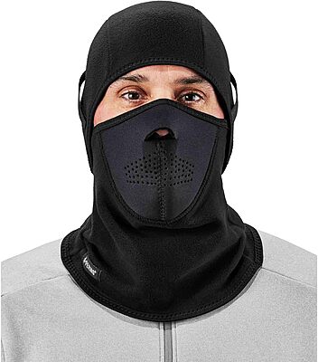 Ergodyne Mens Face Mask - 2-pc Fleece Neoprene Balaclava, Black