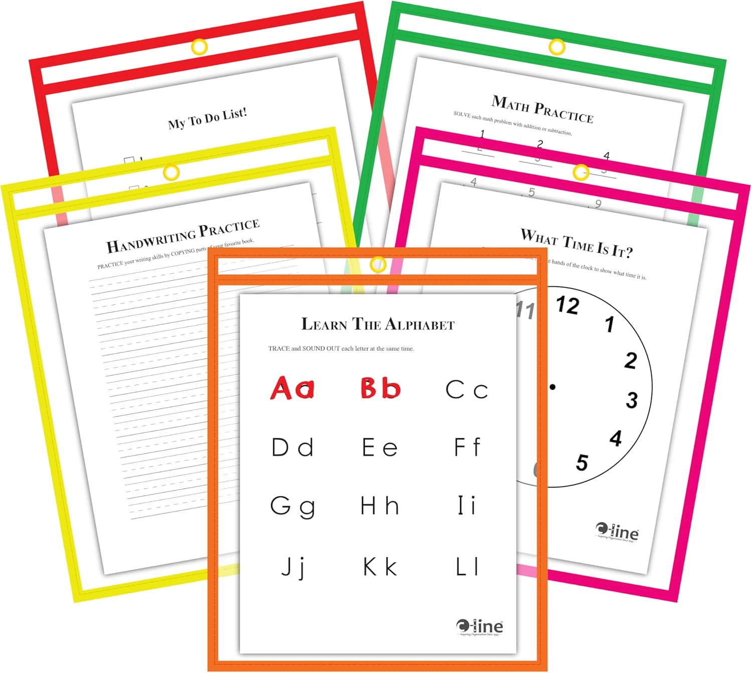 C-Line Reusable Dry Erase Pockets, 9 x 12 Inches, Assorted Neon Colors, 25 Pockets per Pack (40820) 9"W x 12"H Pack of 25