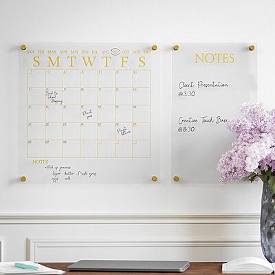 Martha Stewart Grayson Acrylic Wall Calendar and Notes Board with Dry Erase Marker