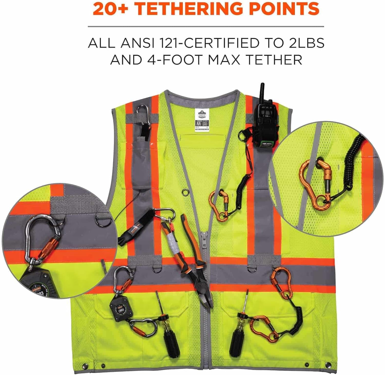 ERGODYNE GloWear 8231TV Hi-Vis Tool Tethering Safety Vest