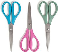 U Brands U-Eco 8" Scissors for Office, Assorted Brights, Patented Concave Blade Technology, Craft Scissor Set, Pack of Scissors for Gift Wrapping and Crafting, Set of 3 (6607U01-24)