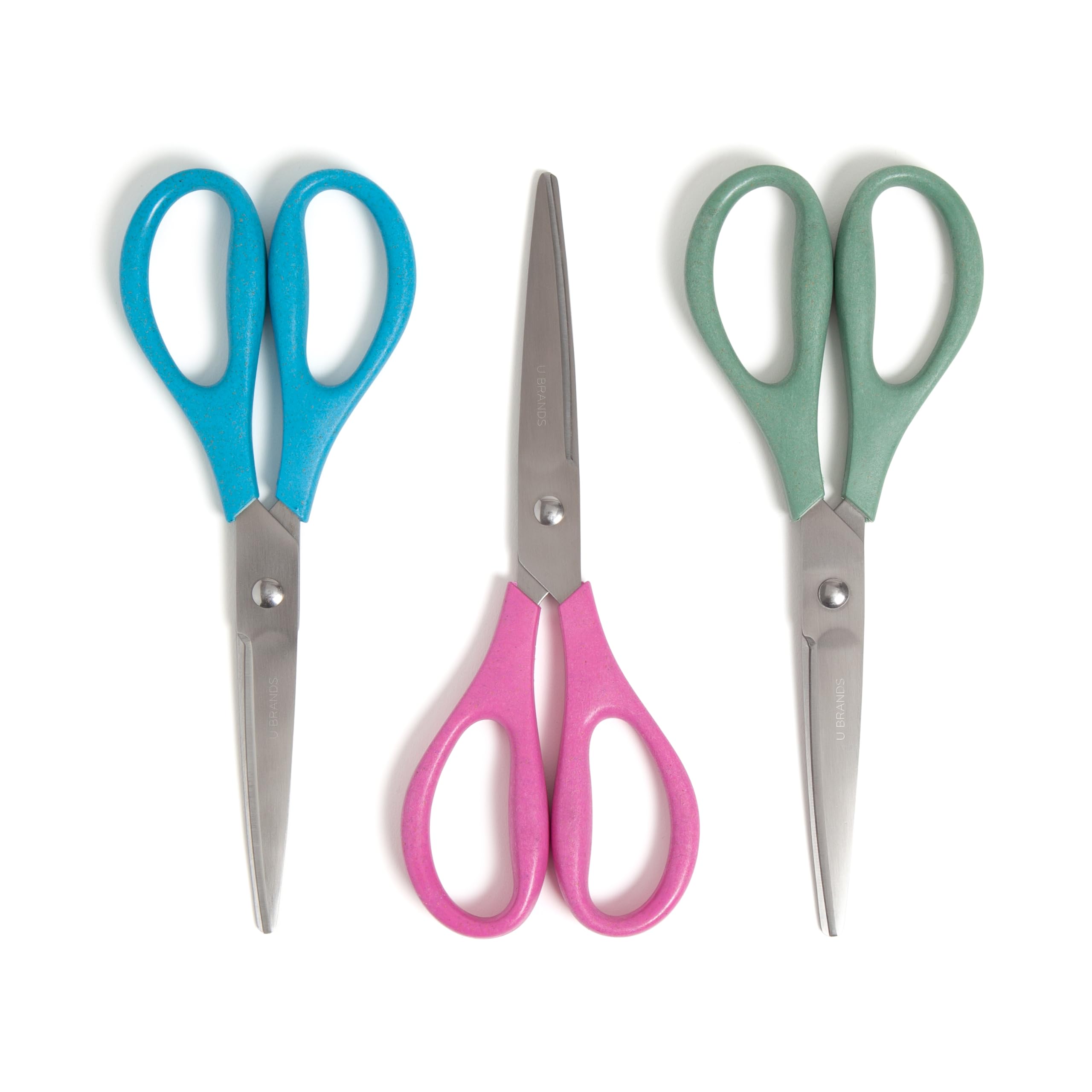 U Brands U-Eco 8" Scissors for Office, Assorted Brights, Patented Concave Blade Technology, Craft Scissor Set