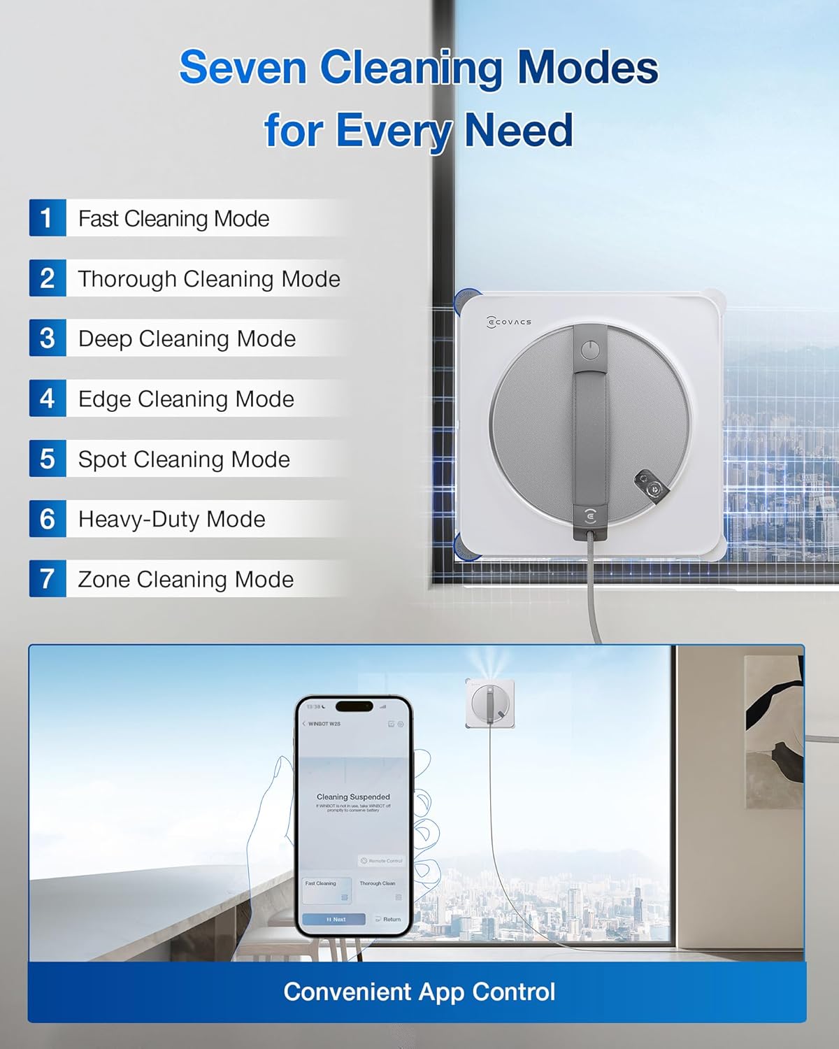 ECOVACS WINBOT W2S Smart Window Cleaner - 8000Pa Suction, 110 min Runtime