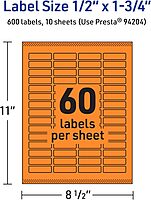 AVERY Printable Rectangle Labels, Sure Feed Technology, 1/2" x 1-3/4", Bright Orange, Print-to-The-Edge, Laser/Inkjet