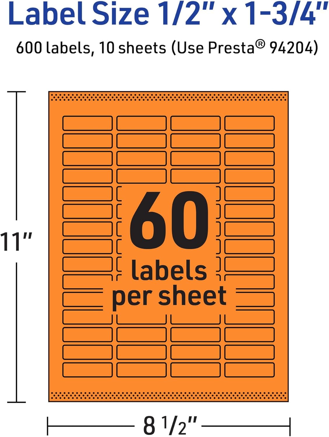 AVERY Printable Rectangle Labels, Sure Feed Technology, 1/2" x 1-3/4", Bright Orange, Print-to-The-Edge, Laser/Inkjet