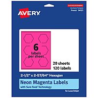 AVERY Printable Hexagon Labels, Sure Feed Technology, 2-1/2\" x 2-57/64\", Neon Magenta, Print-to-The-Edge