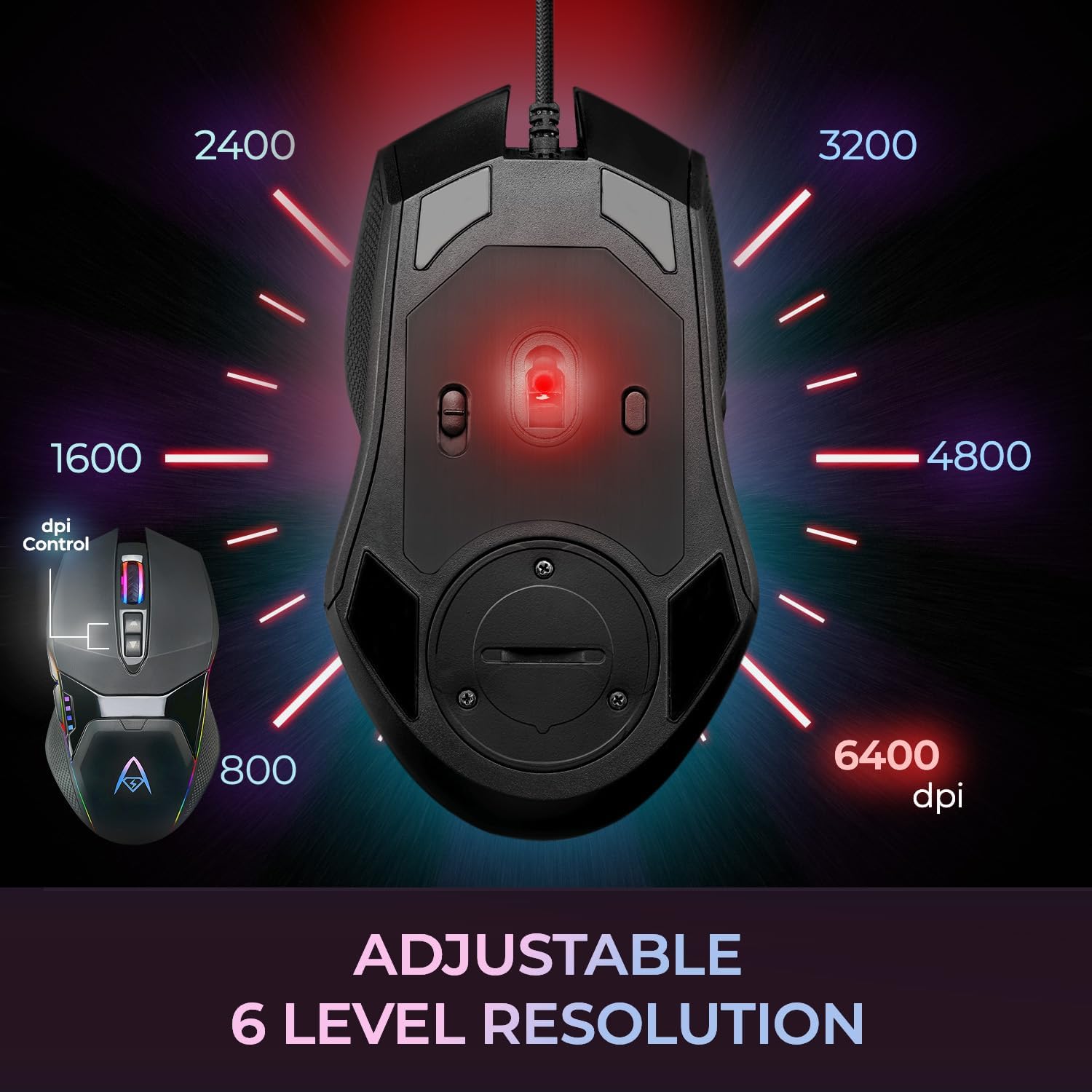 iMouse X5 USB RGB Illuminated Gaming Mouse – 7 Buttons, Adjustable Weight, 6 Level DPI Switch up to 6400, Optical Sensor