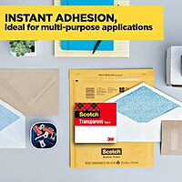 Scotch Transparent Tape, Clear Tape Engineered for Office and Home Use, 3 Inche Core, 1 in x 2592 in, 3 Rolls