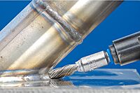 PFERD 83285 Singletwist Stem Mounted Power Knot End Brush with Coated Cup, Round Shank, Stainless Steel Bristles