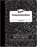 Pacon Composition Book, 9-13/16in x 7-1/2in, College Rule, 100 Sheets, Black Marble