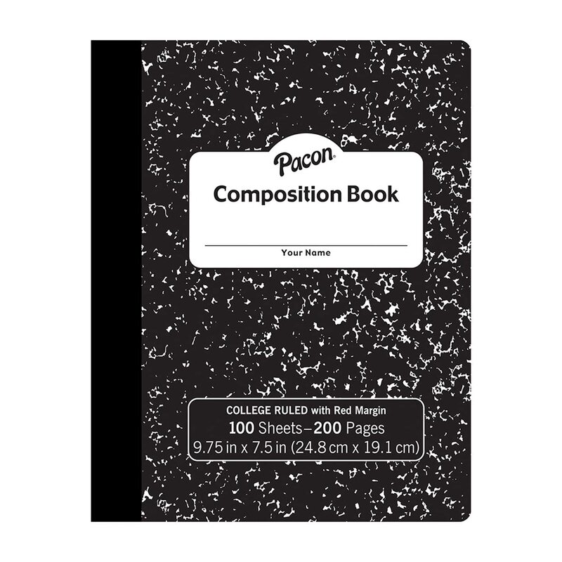 Pacon Composition Book, 9-13/16in x 7-1/2in, College Rule, 100 Sheets, Black Marble