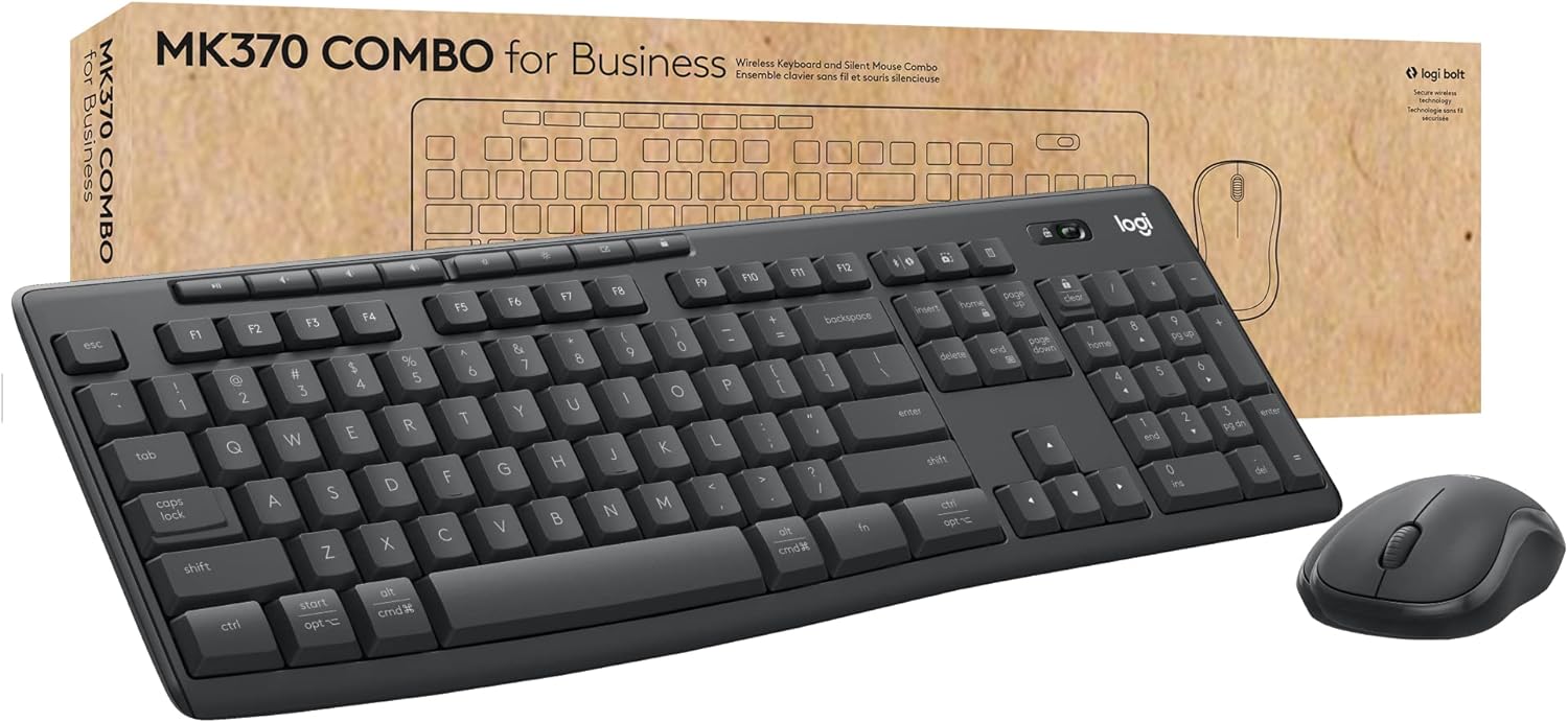 Logitech MK370 Combo for Business, Wireless Full-Size Keyboard and Wireless Mouse, Secure Logi Bolt USB Receiver, Bluetooth