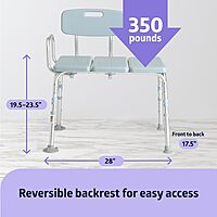 Medline Tub Transfer Bench and Shower Chair with Microban Antimicrobial Protection, Adjustable Shower Bench and Bath Seat For Seniors And Elderly, 350 lb. Weight Capacity, Light Blue