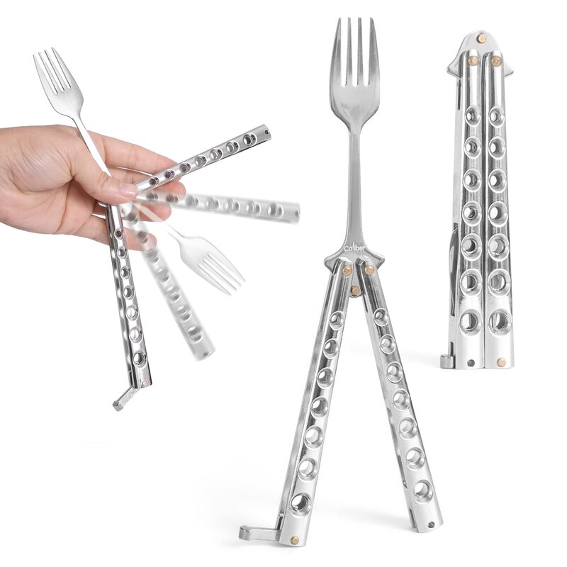 CALIBER GOURMET Butterfly Knife Style Folding Stainless Steel Utensil