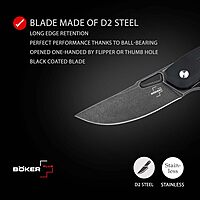 BÖKER PLUS® Nahal Flipper knife - military tactical knife with thumb hole - black D2 blade