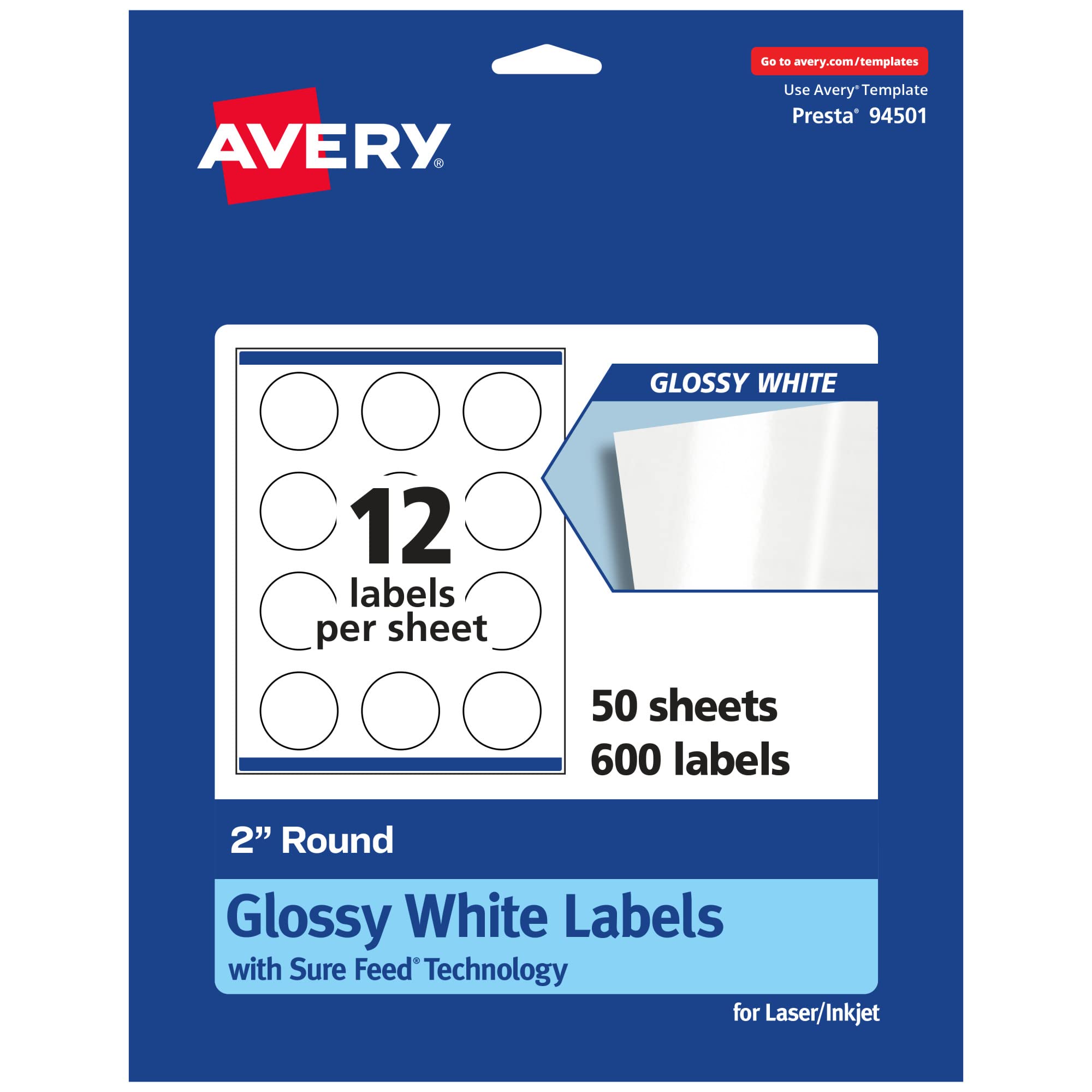 AVERY Round Labels with Sure Feed Technology, 2\" Diameter