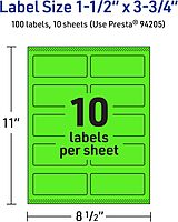Avery Printable Rectangle Labels, Sure Feed Technology, 1.5 x 3.75, Neon Green, Print-to-The-Edge, Laser/Inkjet