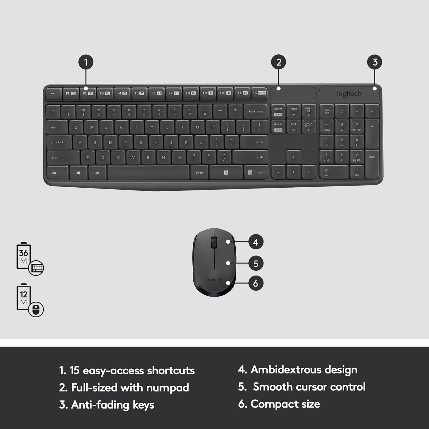 Logitech MK235 Wireless Keyboard and Mouse Combo for Windows, USB Receiver, Long Battery Life