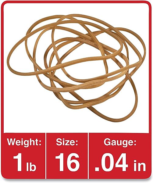 Universal Rubber Bands, Size #16, 2.5in x 0.06in, 1900 Count, Beige