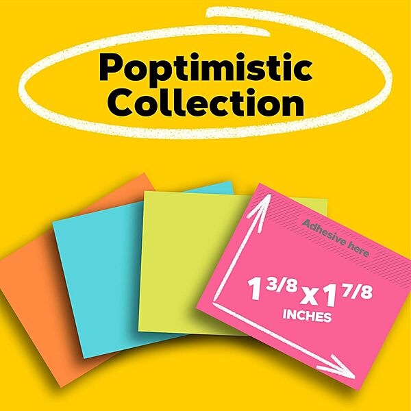 Post-it Mini Notes, 1 3/8 in. x 1 7/8 in., 12 Sticky Notes Pads, 100 Sheets per Pad, Poptimistic Collection
