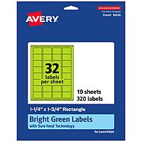 Avery Printable Rectangle Labels, Sure Feed Technology, 1-1/4" x 1-3/4", Bright Green Labels, Laser/Inkjet Printable, 320 Total, Great for Jars and More 320 labels