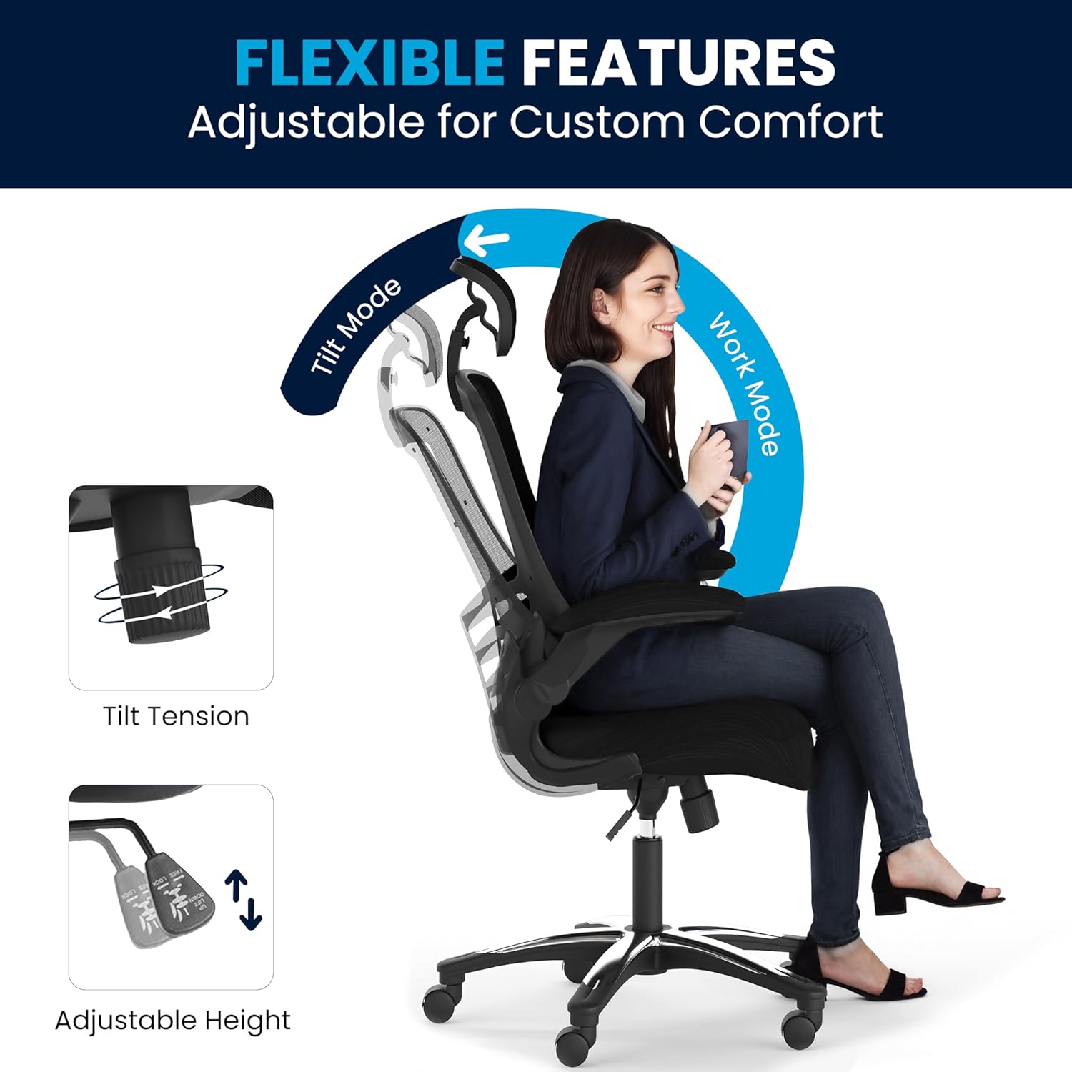 Flash Furniture Kelista High-Back Swivel Office Chair with Adjustable Lumbar Support and Seat Height