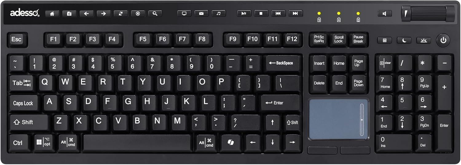Wireless Keyboard with Touchpad 104 Key Full Size USB Dongle Receiver Multi OS Support Works with MacOs System & Multimedia