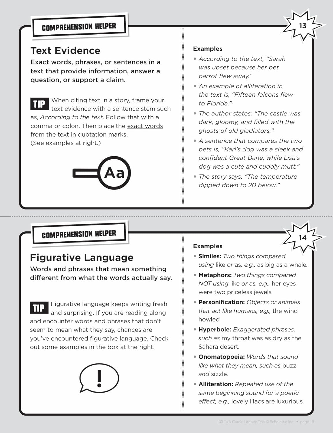100 Task Cards: Literary Text: Reproducible Mini-Passages With Key Questions to Boost Reading Comprehension Skills