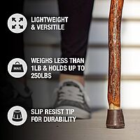 BRAZOS Free Form Rustic Wood Walking Stick, Traditional Handle, Made in USA