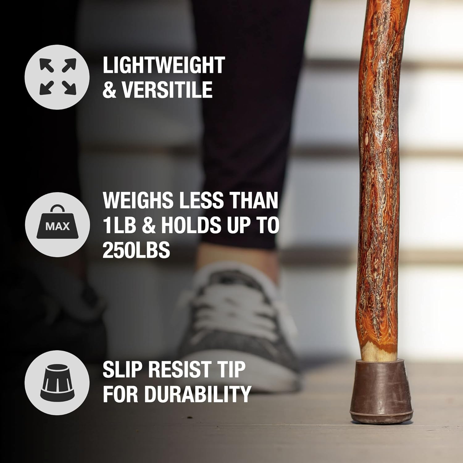 BRAZOS Free Form Rustic Wood Walking Stick, Traditional Handle, Made in USA