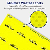 Avery Printable Round Labels, Sure Feed Technology, 1-5/8" Diameter, Neon Yellow, Print-to-the-Edge, Laser/Inkjet Printable