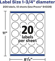 Avery Glossy Clear Round Labels, Sure Feed Technology, 1.75" Diameter, 200 Glossy Clear Labels, Print-to-The-Edge, Laser/Inkjet Printable 200 labels