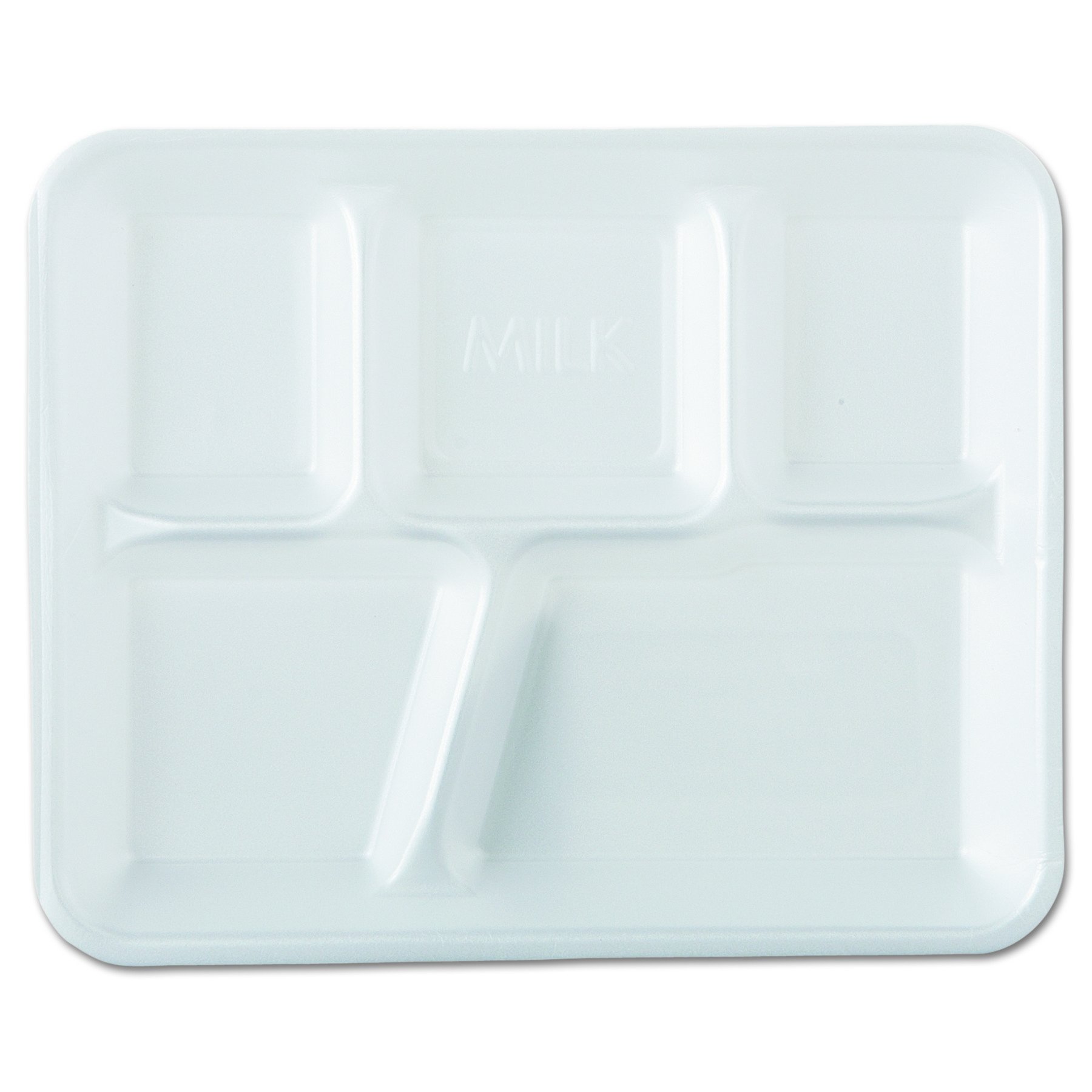 Genpak 10500 Foam School Trays, 5-Comp, 10 2/5 x 8 2/5 x 1 1/4, White (Case of 500)