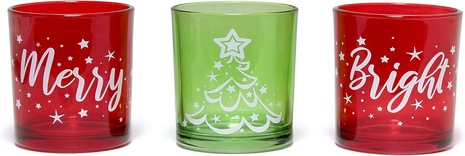 Elegant Designs HG5000-GAR Christmas Décor Winter Wonderland Decoration Glass Candle Set of 3 with Tray and Beads