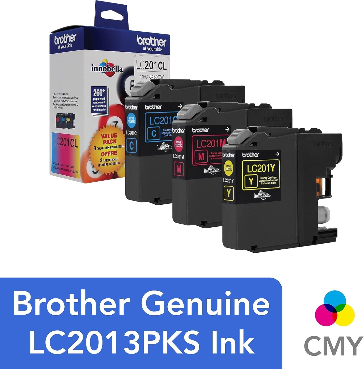 Brother LC201 Cyan, Magenta, Yellow Ink Cartridges, Pack Of 3, LC2013PKS