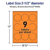 AVERY Printable Round Labels, Sure Feed Technology, 2.5 in Diameter, Bright Orange, Print-to-the-Edge