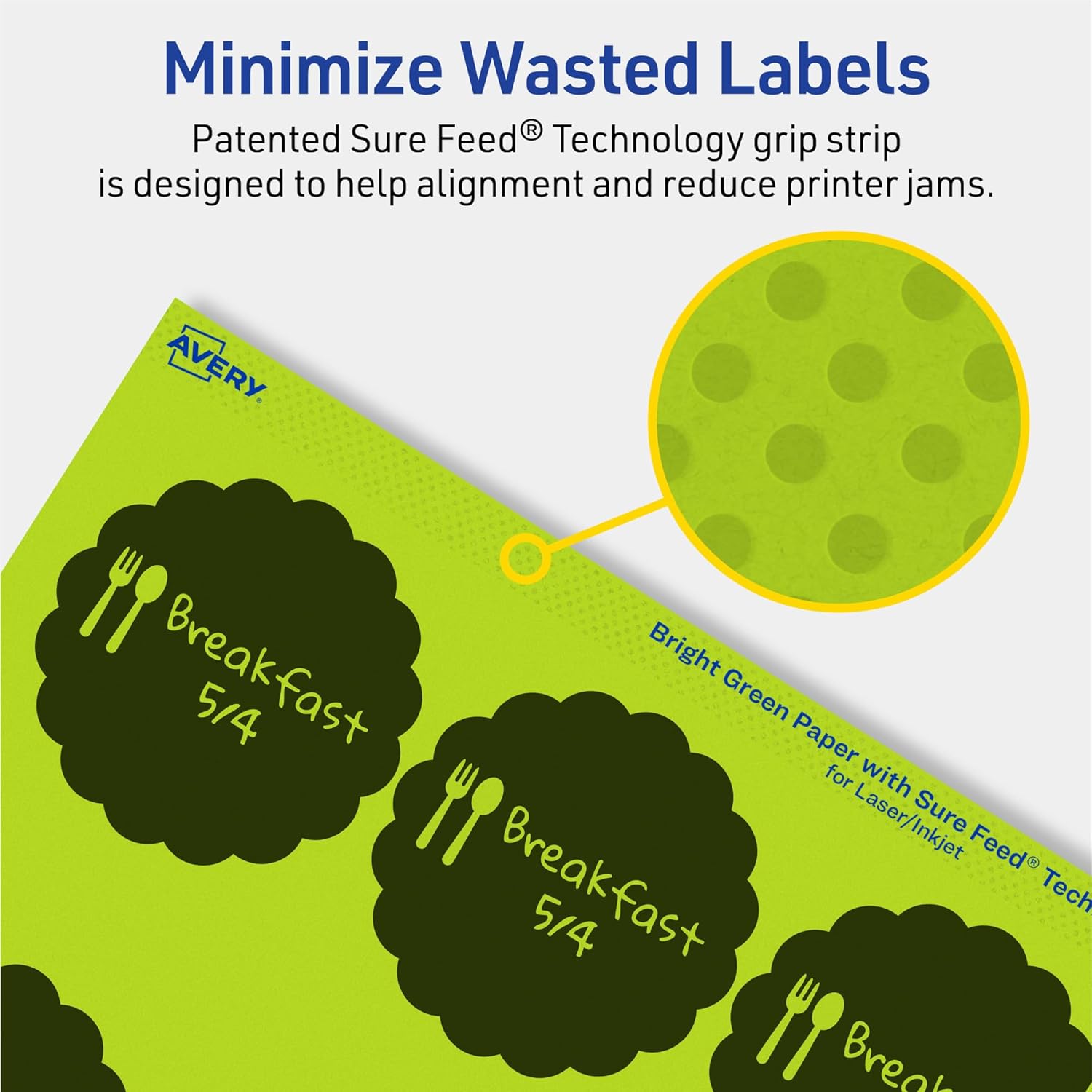 Avery Printable Round Scalloped Labels, 2-1/2" Diameter, Bright Green, Sure Feed