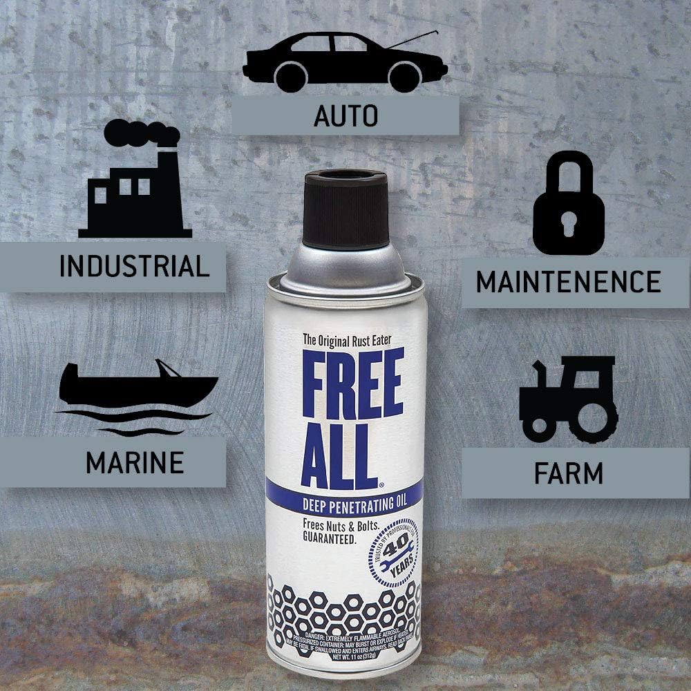 Free All Rust Eater Deep Penetrating Oil, 11 oz Aerosol – Loosens Rusted Bolts, Nuts
