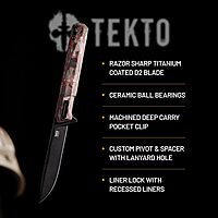 TEKTO F2 Bravo Folding Pocket Knife - D2 Steel Blade, Ceramic Ball Bearings - EDC - Snap