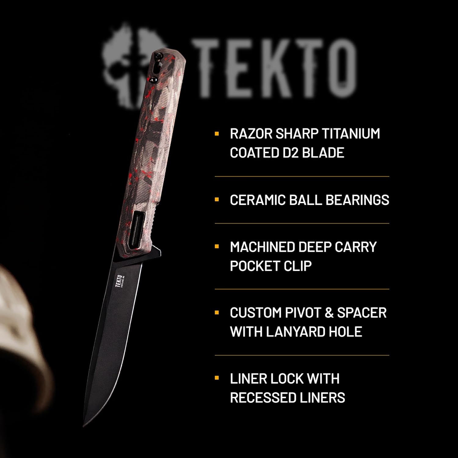 TEKTO F2 Bravo Folding Pocket Knife - D2 Steel Blade, Ceramic Ball Bearings - EDC - Snap