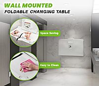 Alpine Wall Mounted Baby Changing Station - Horizontal Baby Changing Table Foldable Diaper Tables with Safety Strap