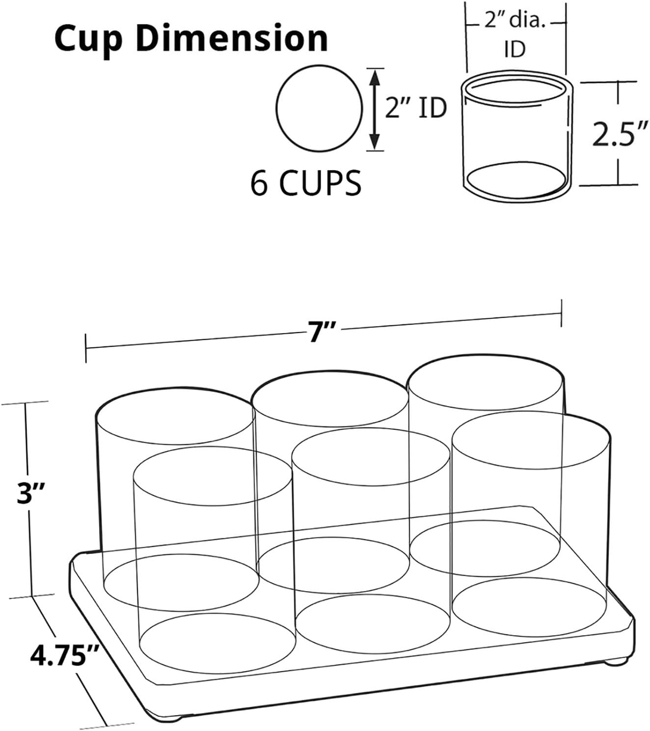 Azar Displays Acrylic Deluxe 6-Cup Holder, 3inH x 7inW x 4-3/4inD, Clear