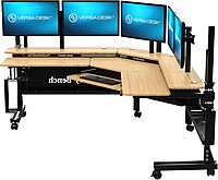 VERSADESK® Foundry Bench 80" x 80" Extra Wide L-Shaped Split-Level Corner Standing Desk | Electric Height Adjustable. 1" Bamboo Surface. USB & USBC Charging Ports. Mobile App Controllable.