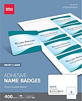 Office Depot Brand Adhesive Name Badges, 2-1/3in x 3-3/8in, White, Pack Of 400