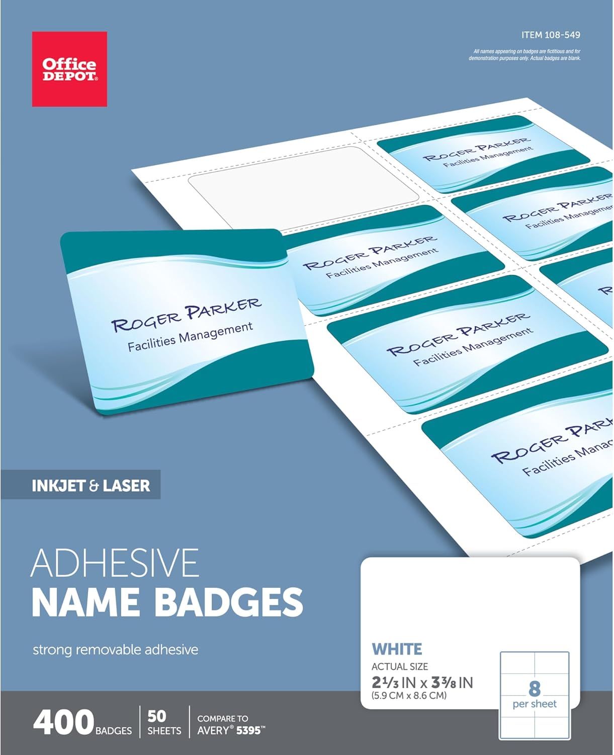 Office Depot Brand Adhesive Name Badges, 2-1/3in x 3-3/8in, White, Pack Of 400