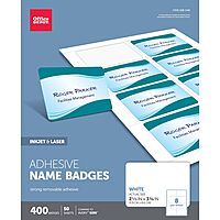 Office Depot Brand Adhesive Name Badges, 2-1/3in x 3-3/8in, White, Pack Of 400