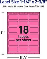AVERY Printable Rectangle Labels with Sure Feed Technology, 1-1/4" x 2-3/8", Bright Pink, Print-to-The-Edge