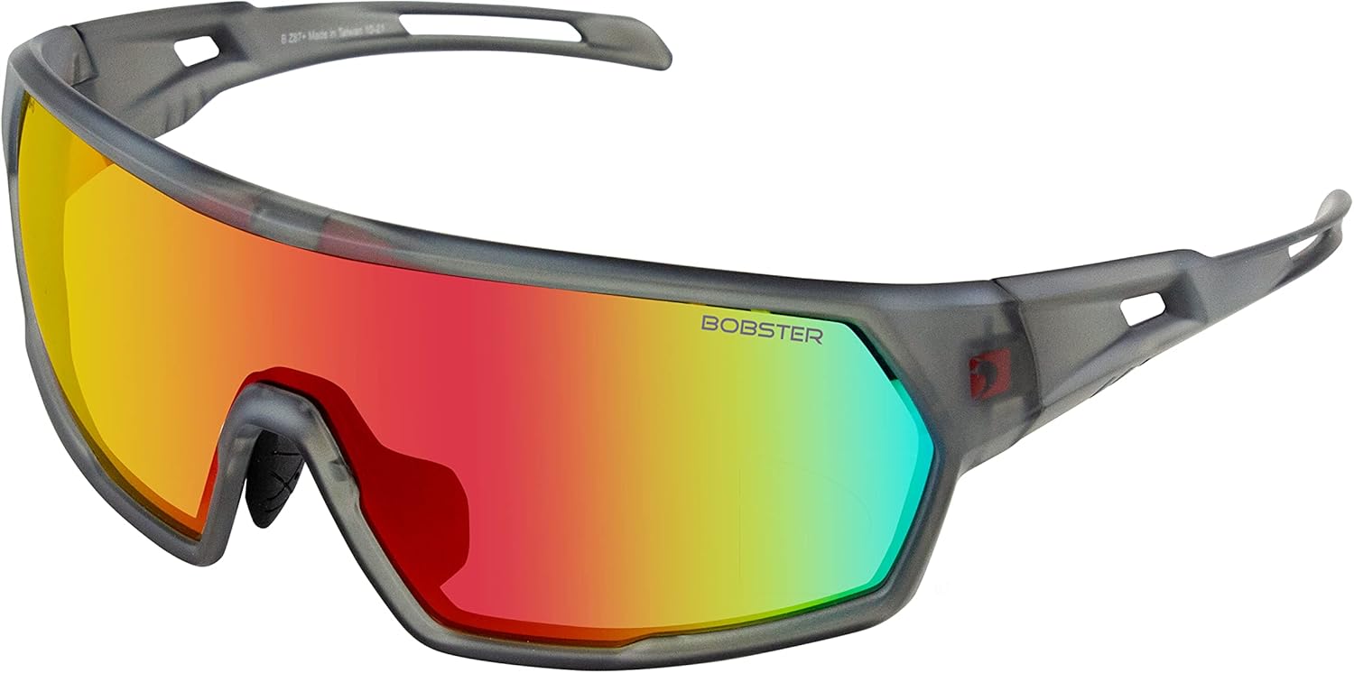 Bobster® Speed Cycling Sunglass, Matte Clear Gray Frame, Smoked Crimson Mirror Lens