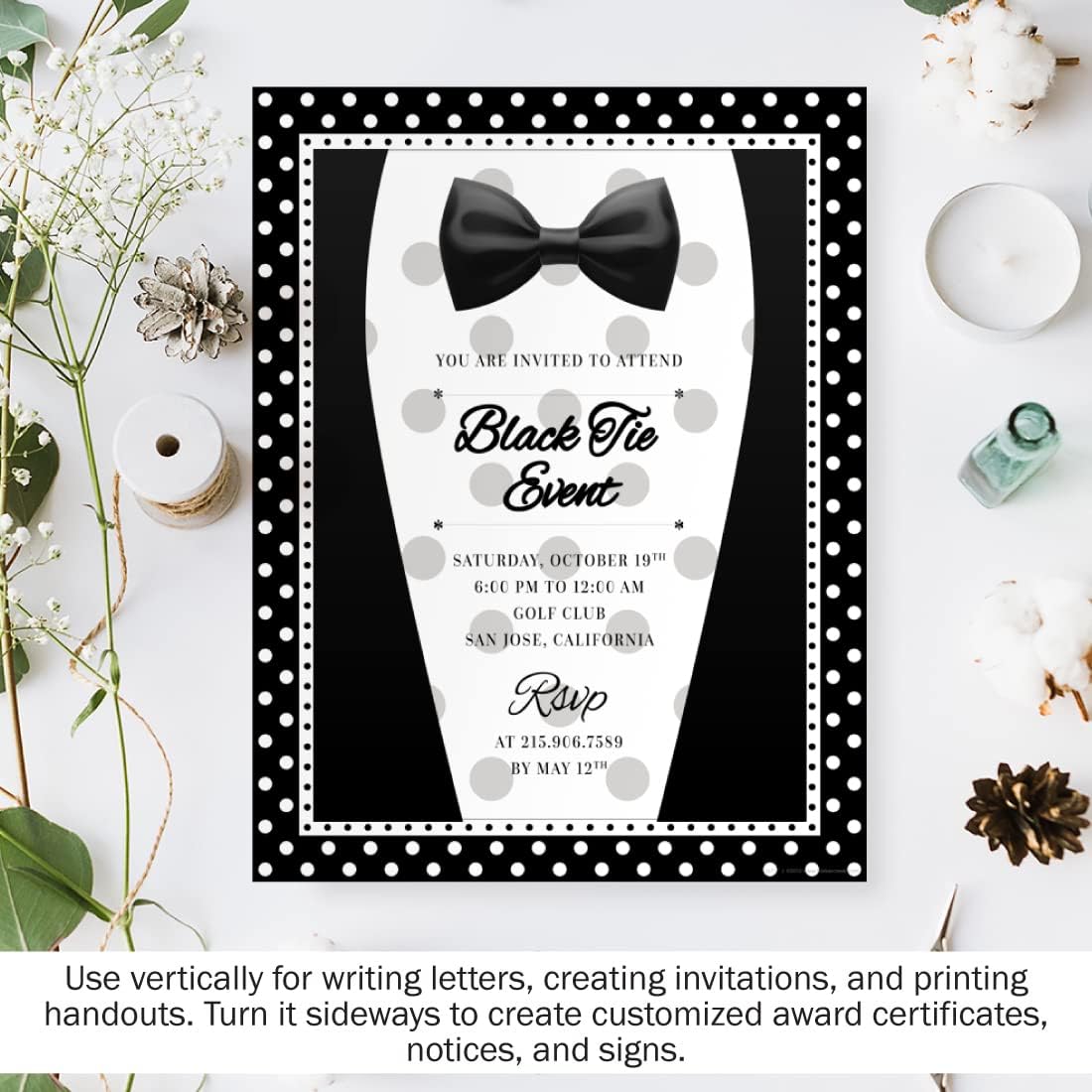 Barker Creek Designer Computer Paper, Black And White Dots, 8.5” x 11”, Decorative Printer Paper, Stationery